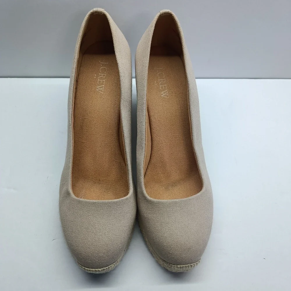 J Crew Women's Size 8.5 Canvas Espadrille‎ Wedge Heels Shoes Beige